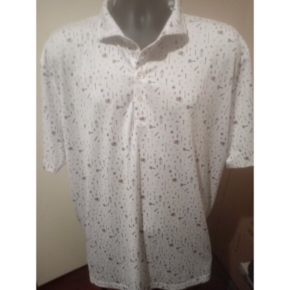 Johnnie O Polo Shirt Mens 2XL White All Over Print Geometric Performance Drinks - Picture 1 of 13
